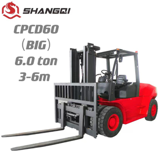 CPCD60（Forklift diesel + Roda Depan Berganda + Berat Angkat：6.0 Tan + Tiang Pilihan+Fork 1.22m）